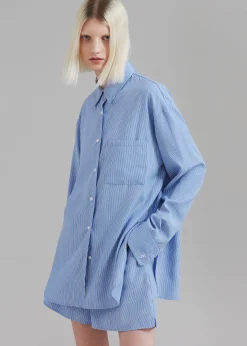 The Frankie Shop Lui Oxford Shirt Light Blue/Black Stripe Outlet