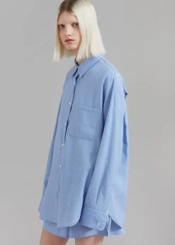 The Frankie Shop Lui Oxford Shirt Light Blue/Black Stripe Outlet