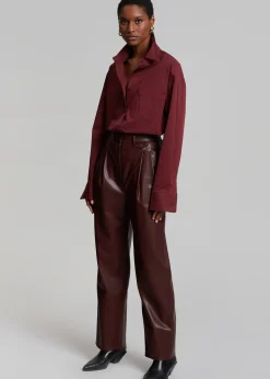 The Frankie Shop Lui Poplin Shirt Burgundy Discount