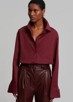 The Frankie Shop Lui Poplin Shirt Burgundy Discount