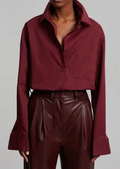 The Frankie Shop Lui Poplin Shirt Burgundy Discount