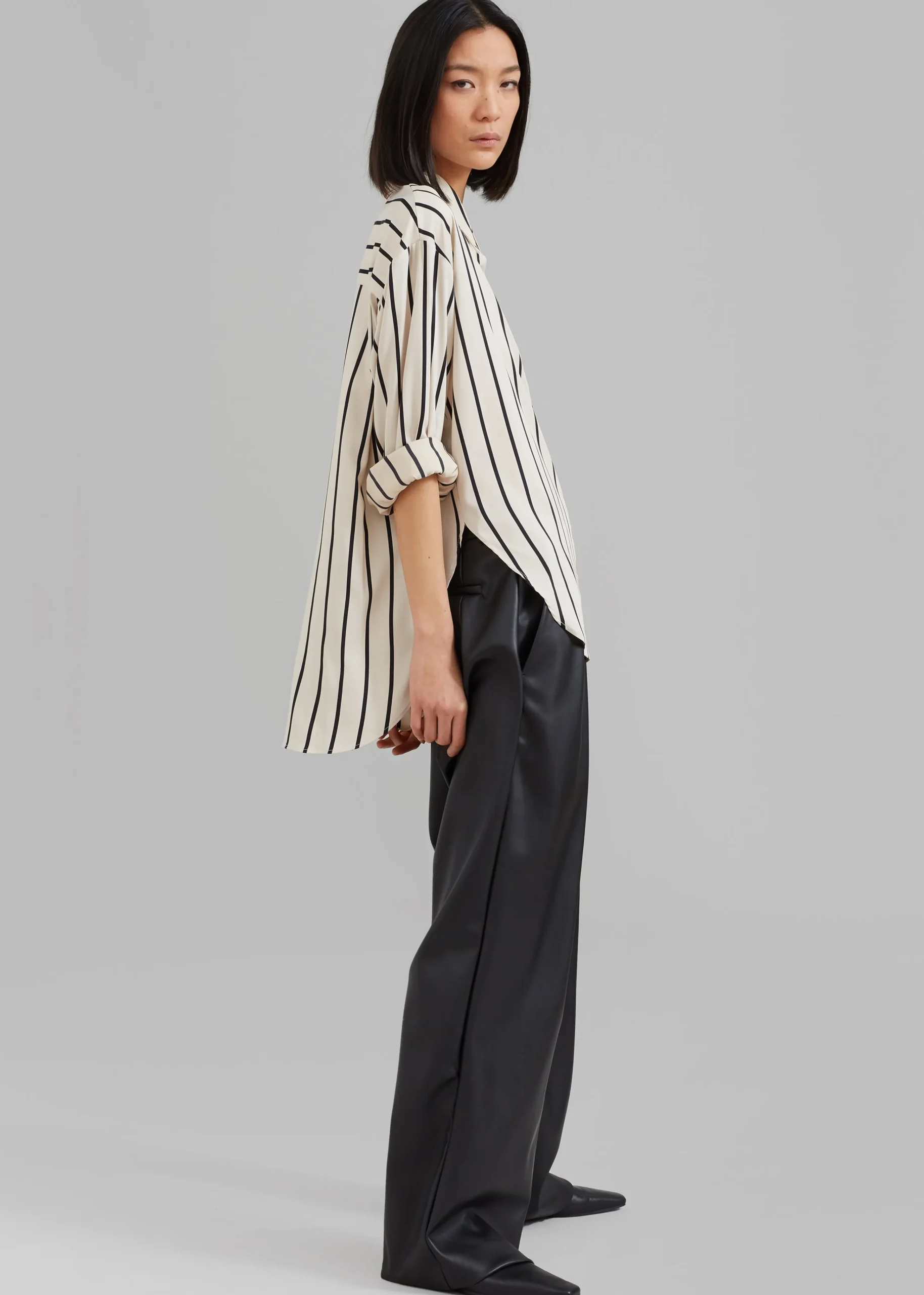 The Frankie Shop Lui Satin Shirt Black Stripe Discount