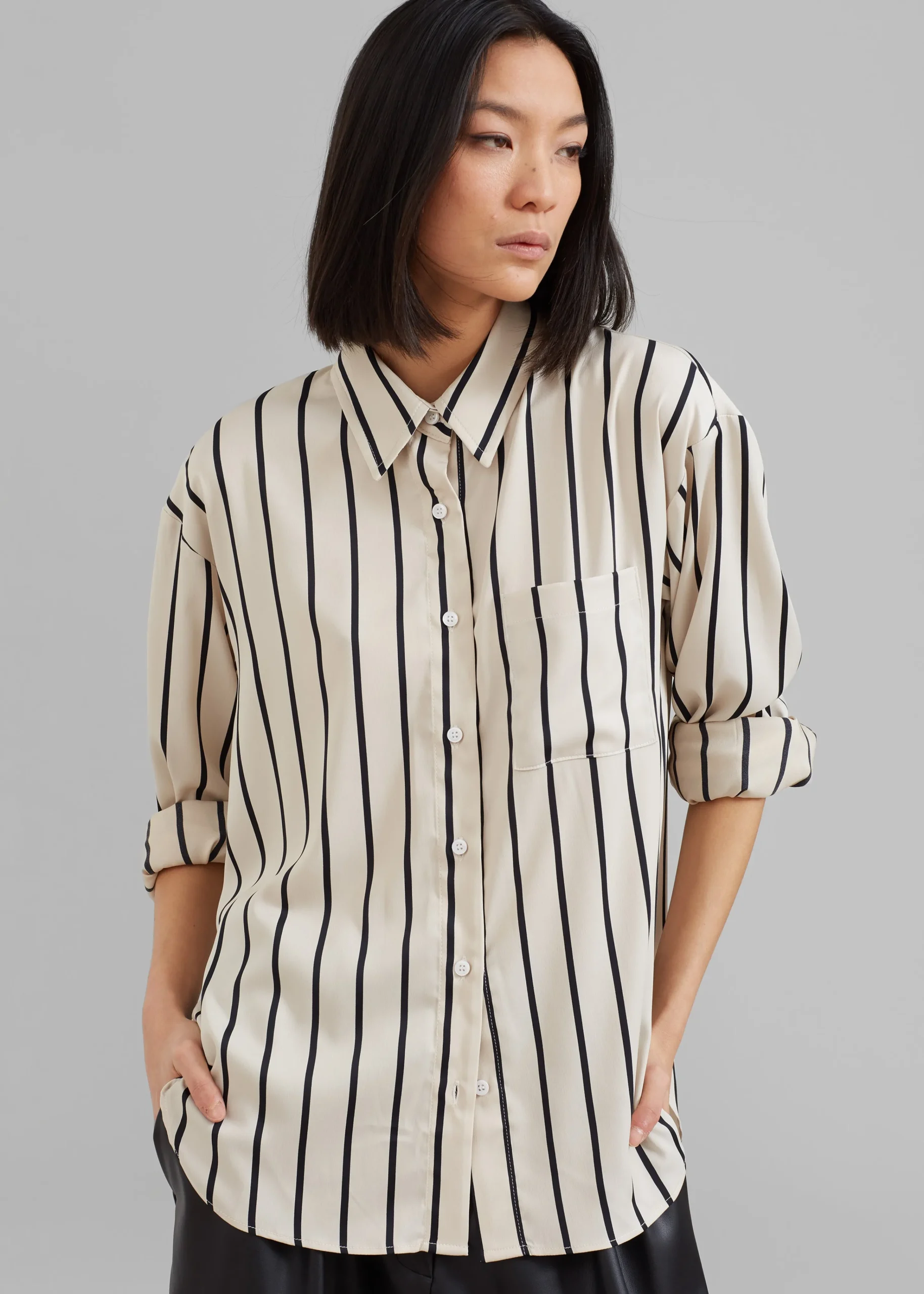 The Frankie Shop Lui Satin Shirt Black Stripe Discount