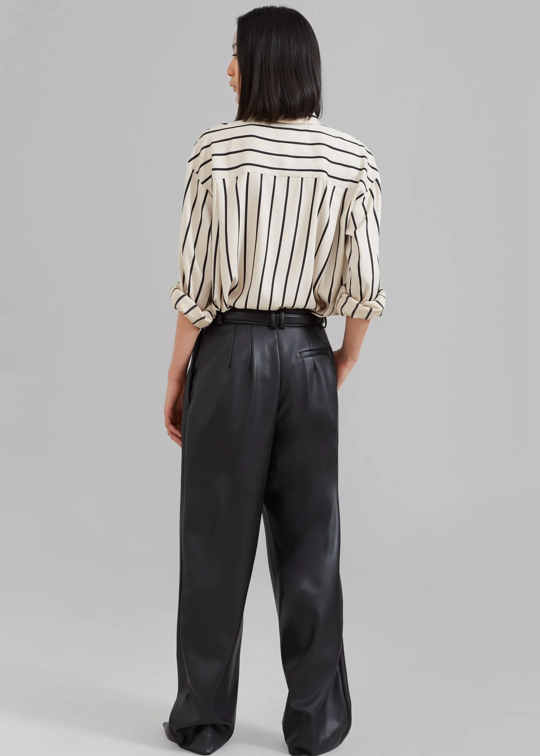 The Frankie Shop Lui Satin Shirt Black Stripe Discount