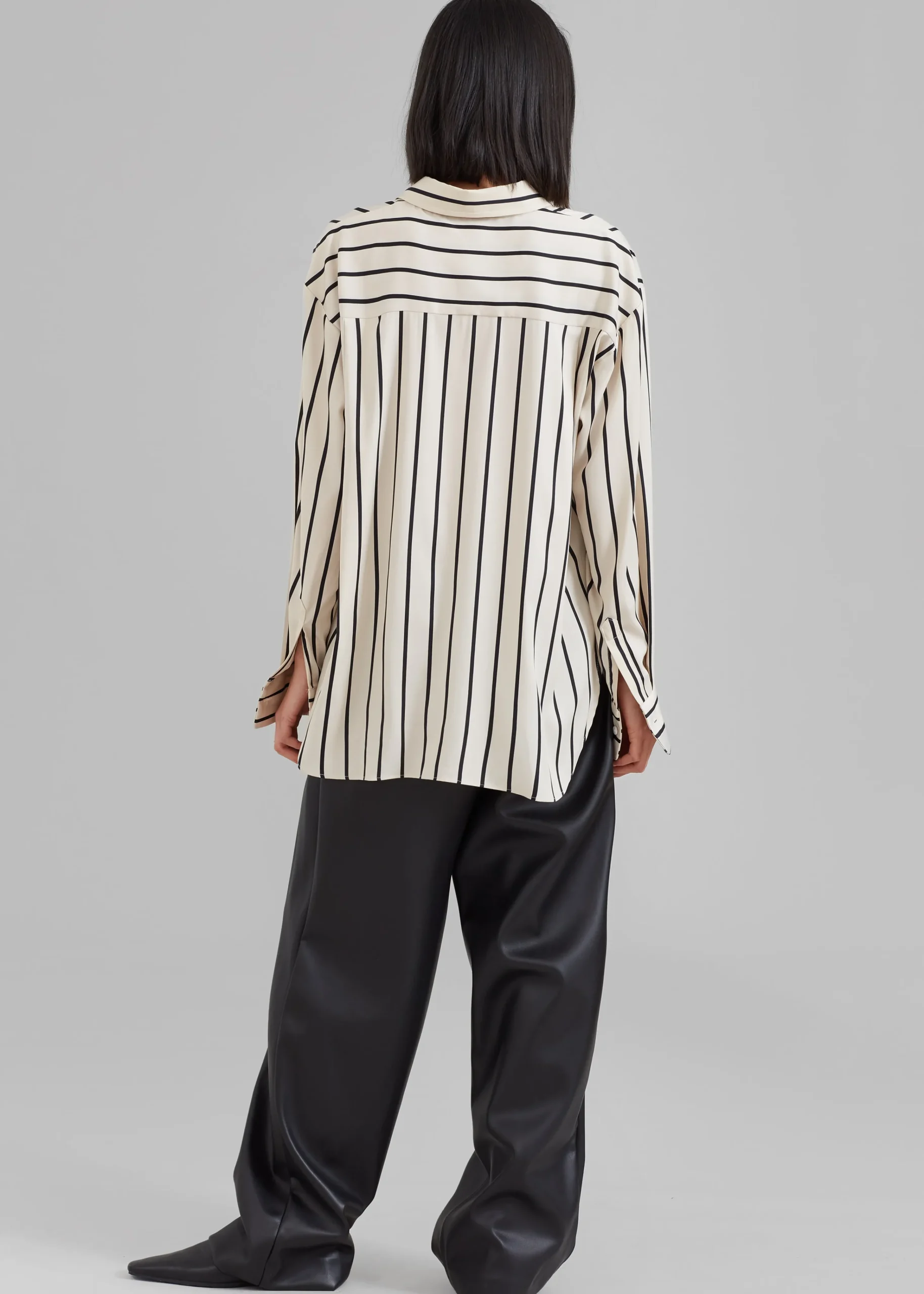 The Frankie Shop Lui Satin Shirt Black Stripe Discount