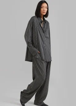 The Frankie Shop Lui Satin Shirt Black Pinstripe Clearance