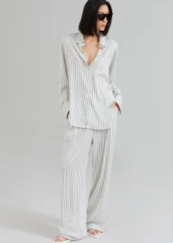 The Frankie Shop Lui Satin Shirt White Pinstripe Clearance