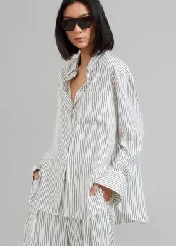 The Frankie Shop Lui Satin Shirt White Pinstripe Clearance