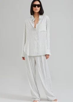 The Frankie Shop Lui Satin Shirt White Pinstripe Clearance