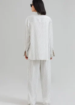 The Frankie Shop Lui Satin Shirt White Pinstripe Clearance