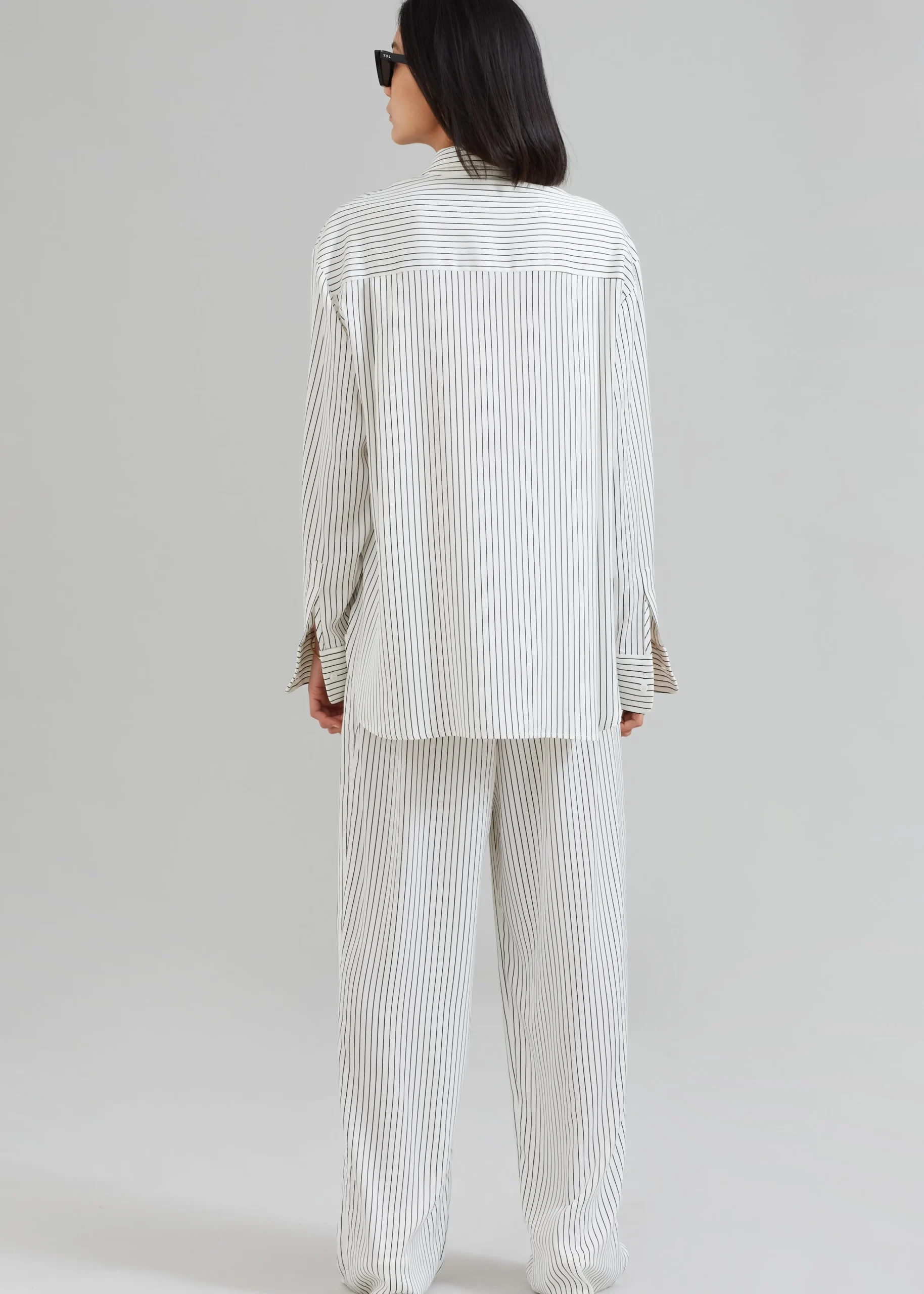 The Frankie Shop Lui Satin Shirt White Pinstripe Clearance