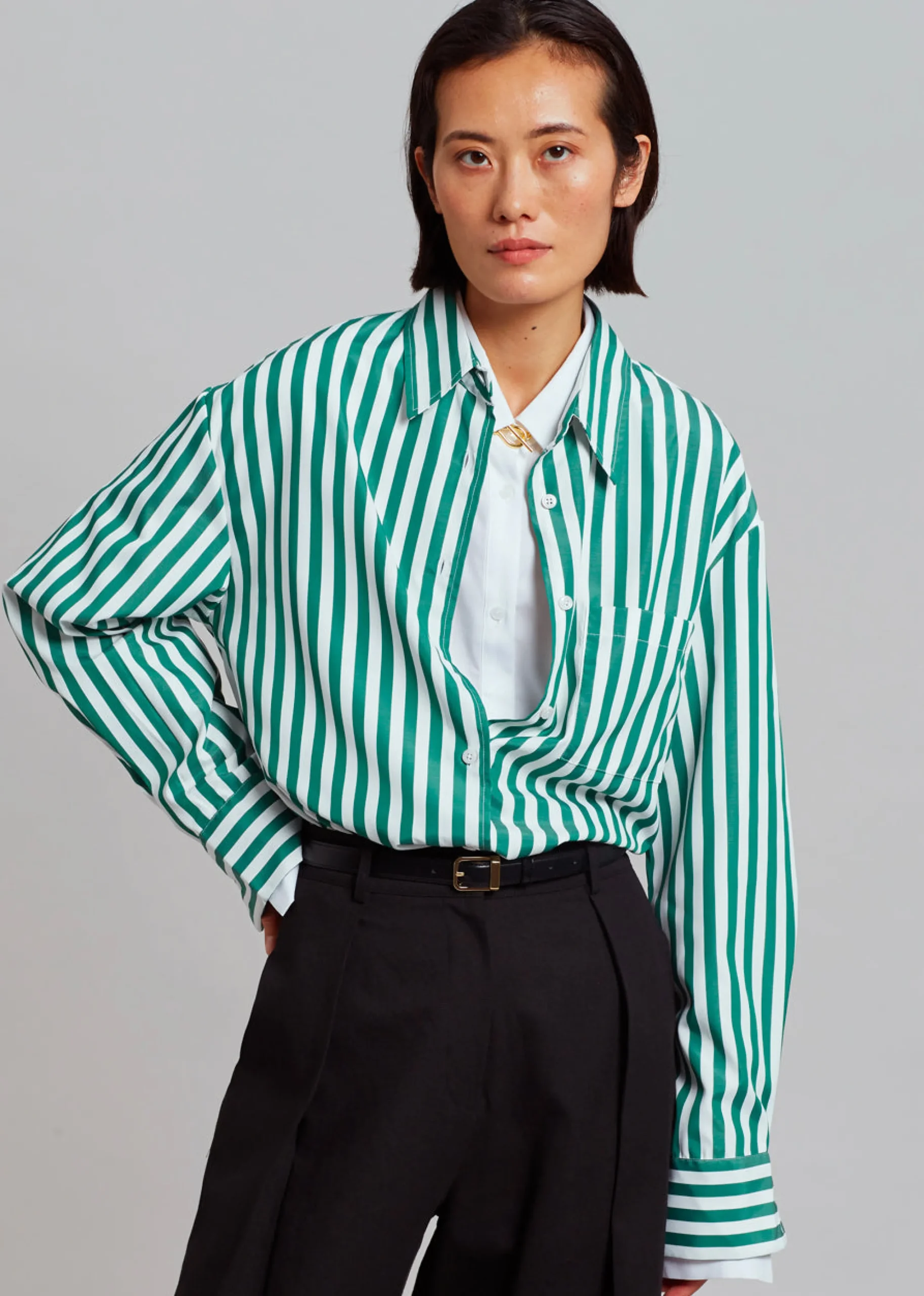The Frankie Shop Lui Stripe Shirt Green Hot