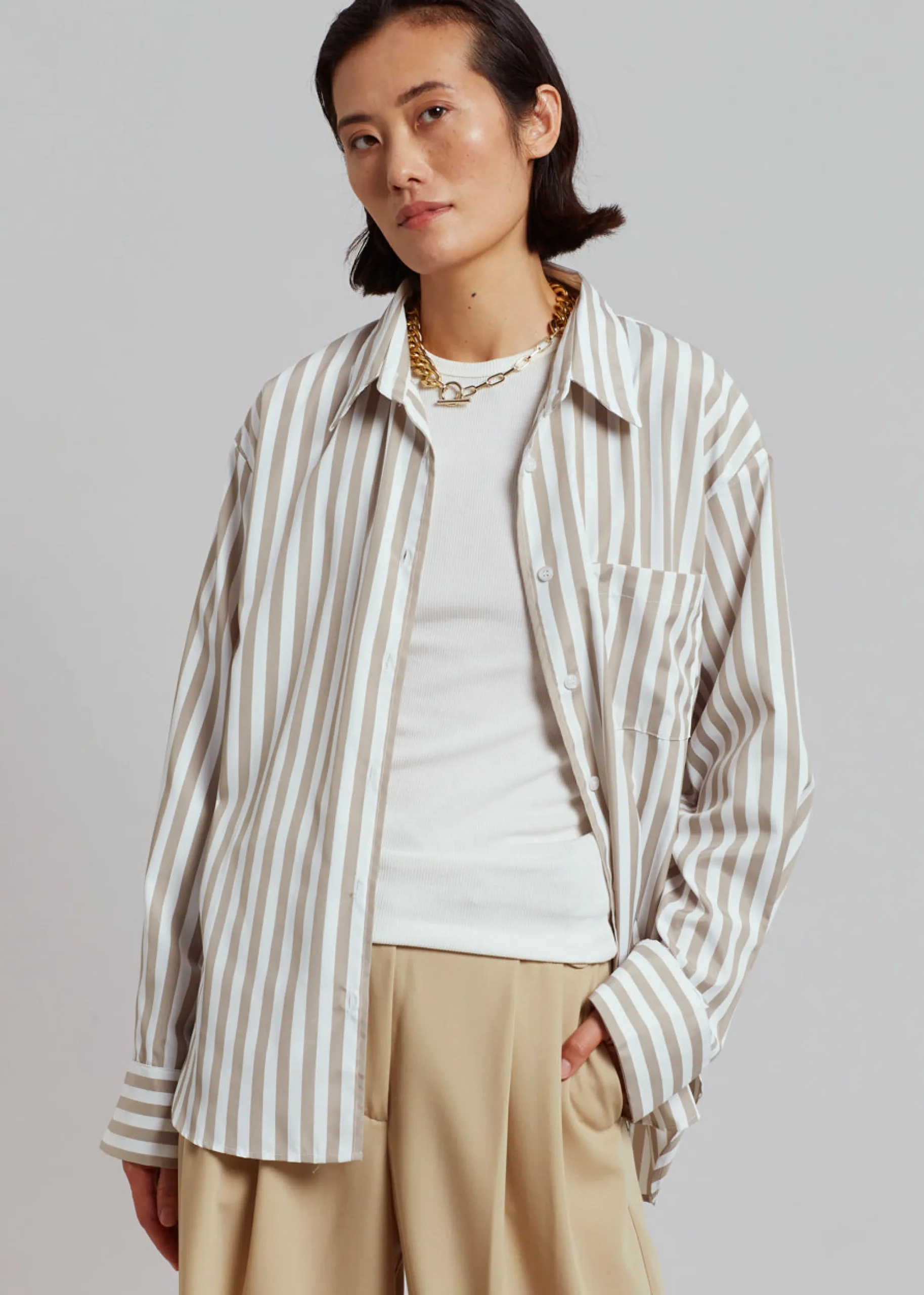 The Frankie Shop Lui Stripe Shirt Sand