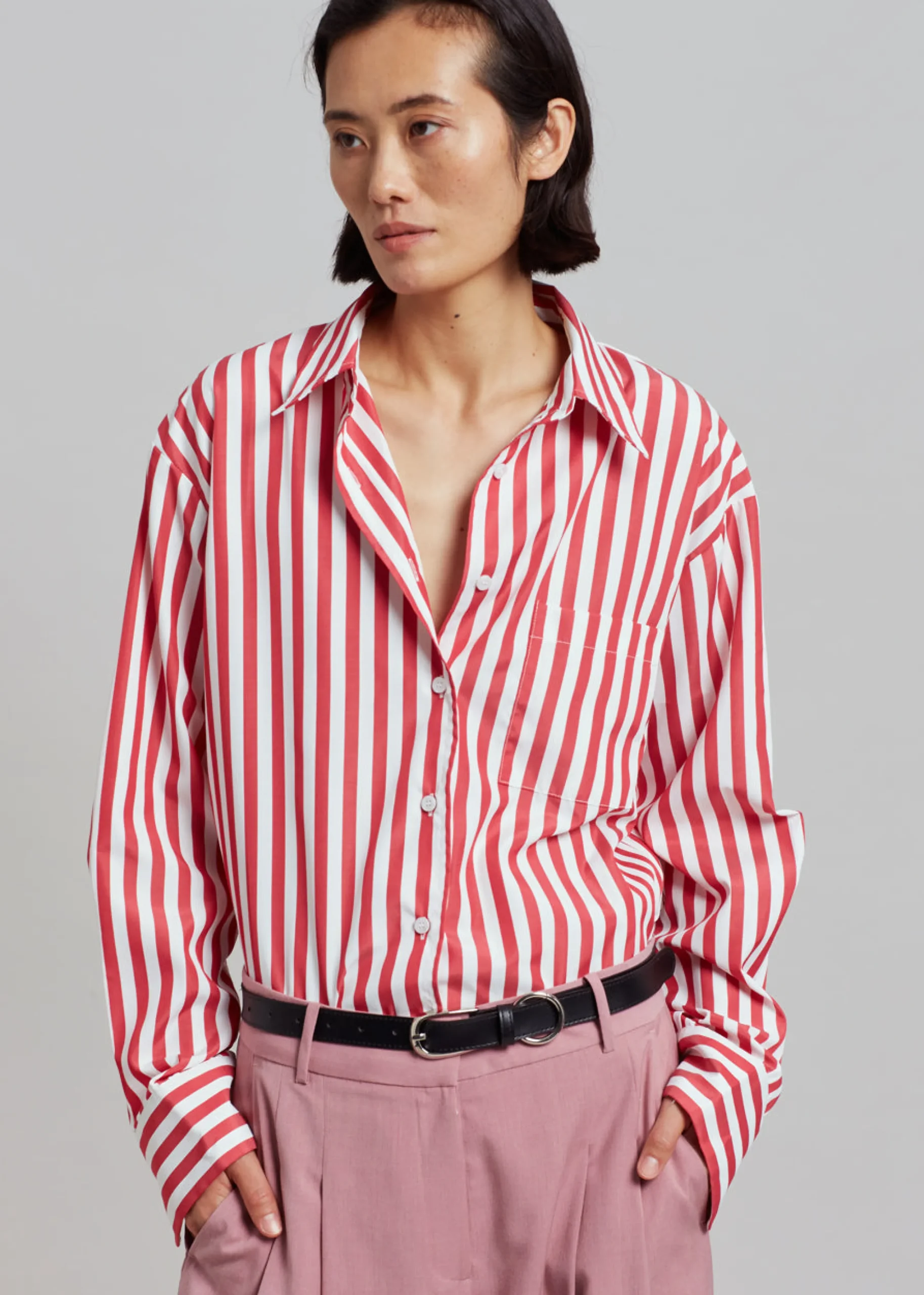 The Frankie Shop Lui Stripe Shirt Red Clearance