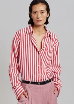 The Frankie Shop Lui Stripe Shirt Red Clearance