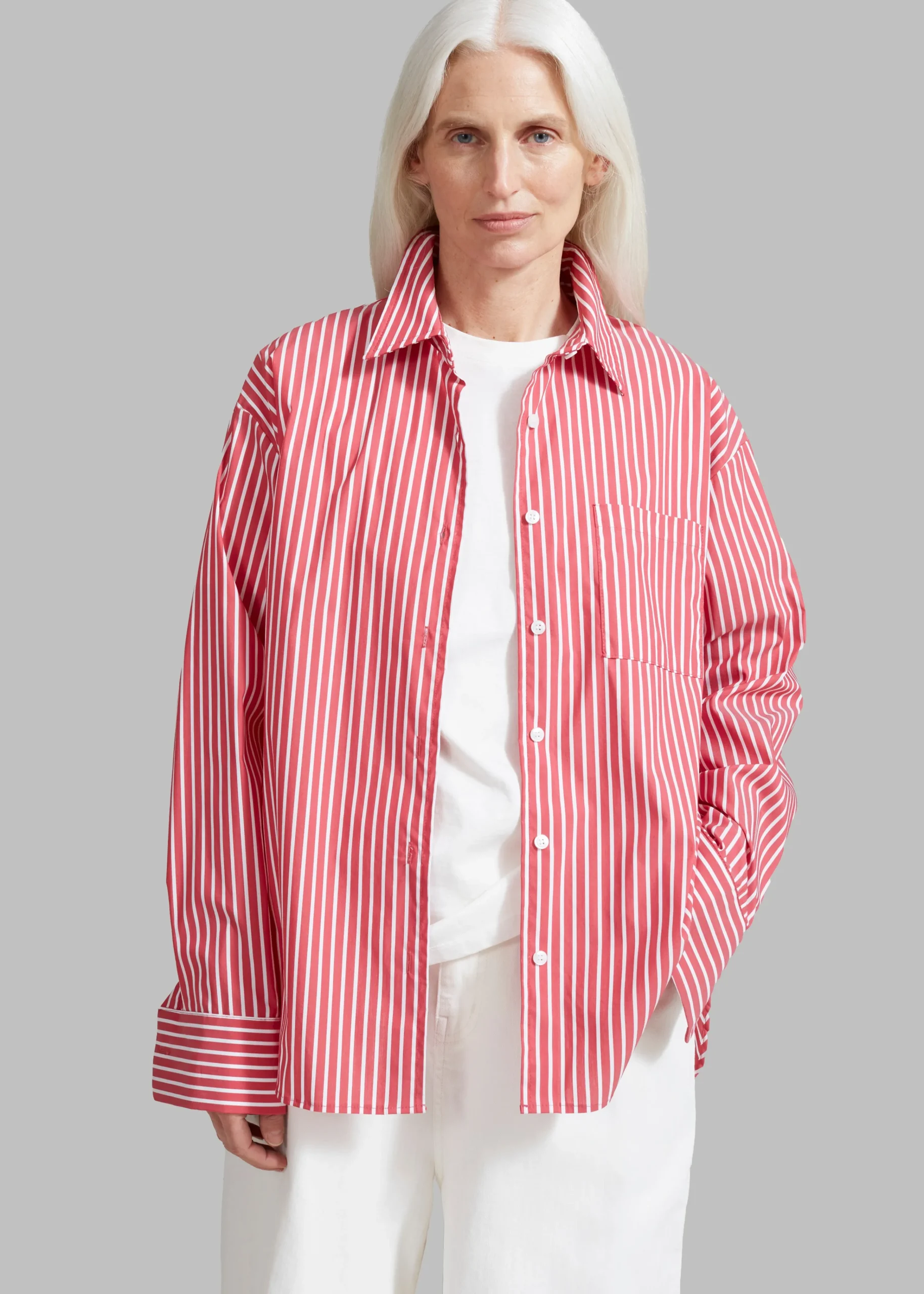 The Frankie Shop Lui Thin Stripe Shirt Red Stripe Outlet