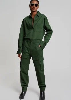 The Frankie Shop Lui Twill Overshirt Forest Green Discount