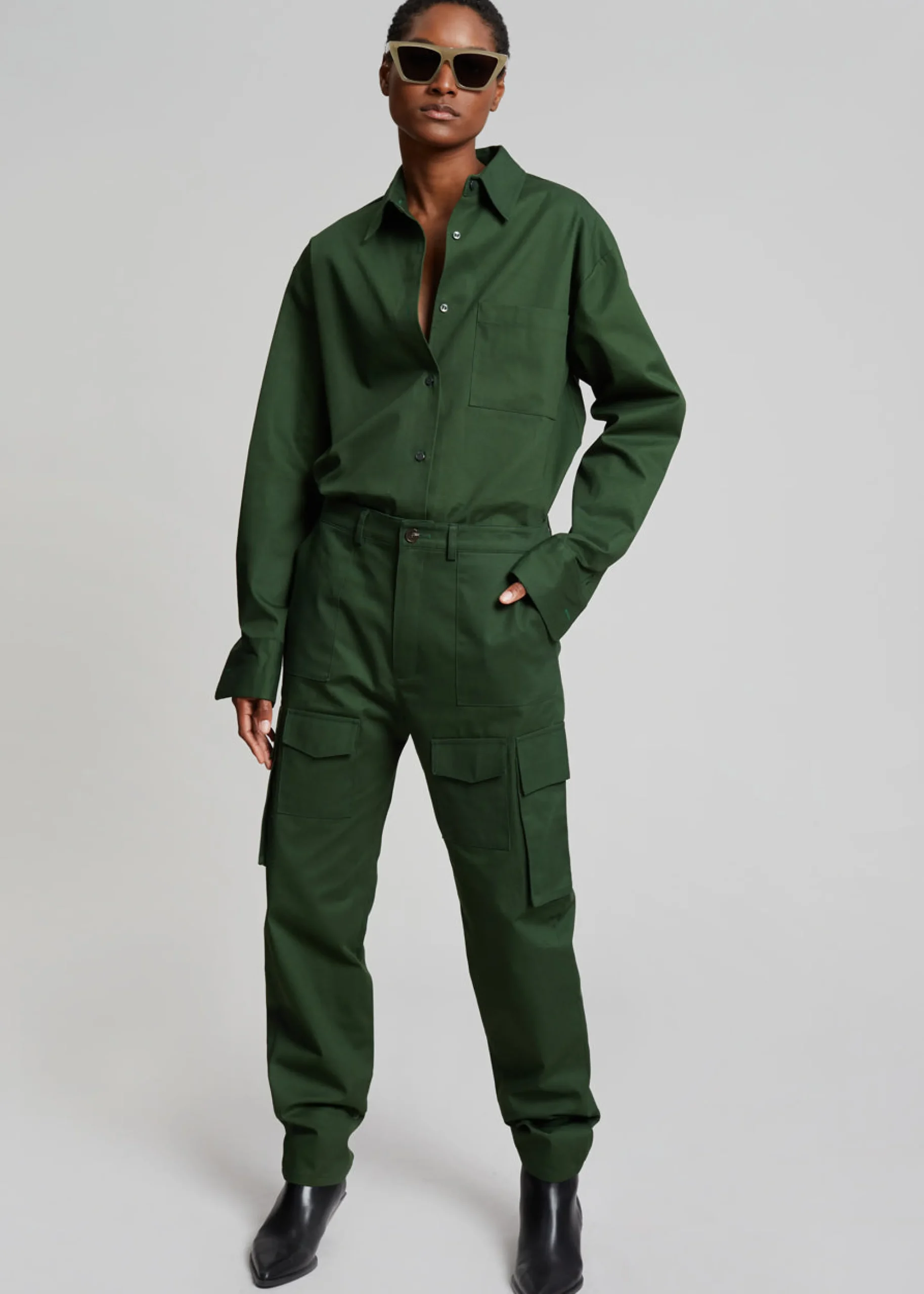 The Frankie Shop Lui Twill Overshirt Forest Green Discount