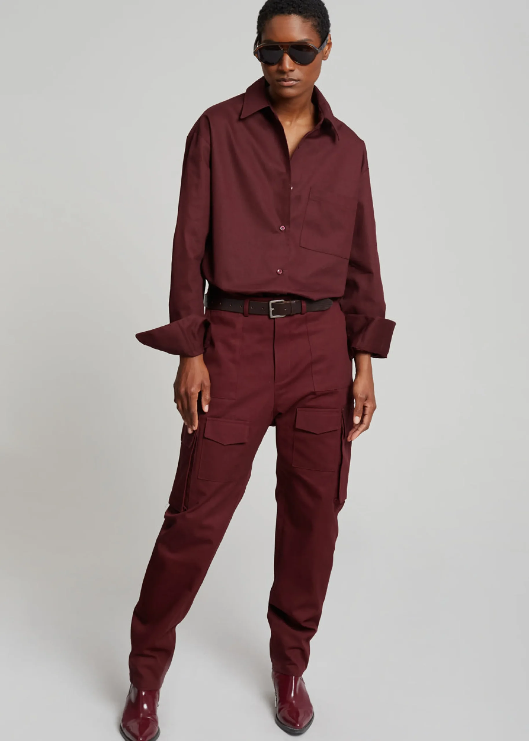 The Frankie Shop Lui Twill Overshirt Burgundy Hot