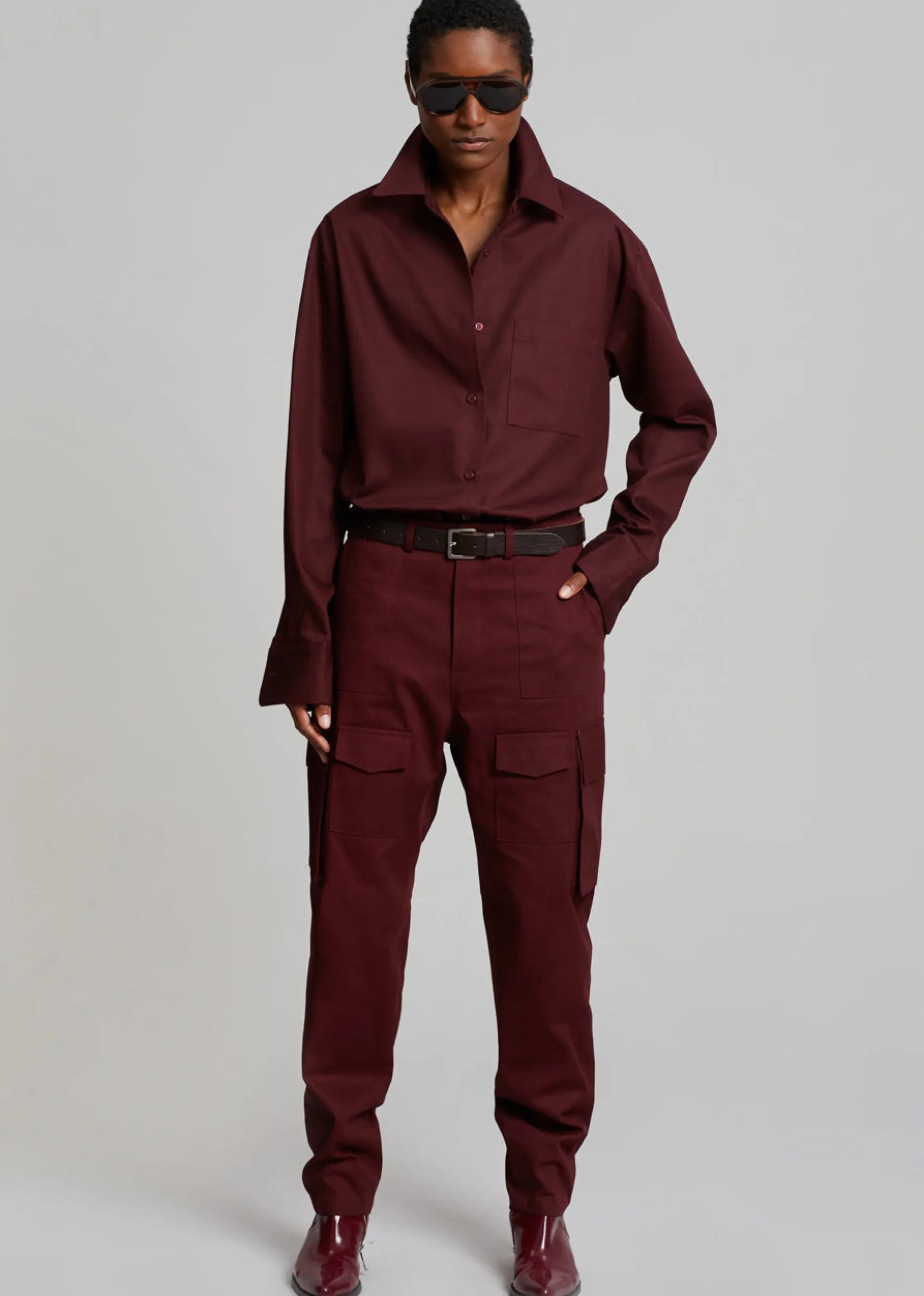 The Frankie Shop Lui Twill Overshirt Burgundy Hot