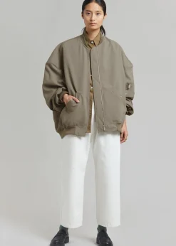 The Frankie Shop Lumi Bomber Jacket Dark Olive Clearance