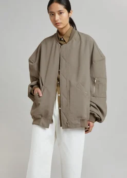 The Frankie Shop Lumi Bomber Jacket Dark Olive Clearance