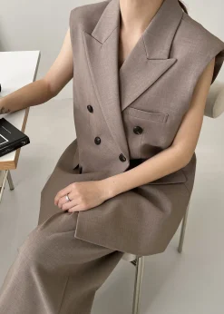 The Frankie Shop Luxor Double Breasted Vest Taupe Hot
