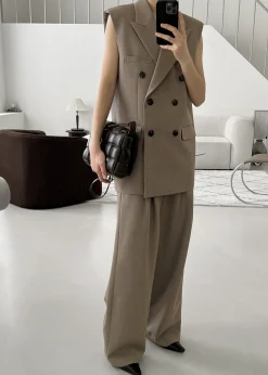 The Frankie Shop Luxor Double Breasted Vest Taupe Hot