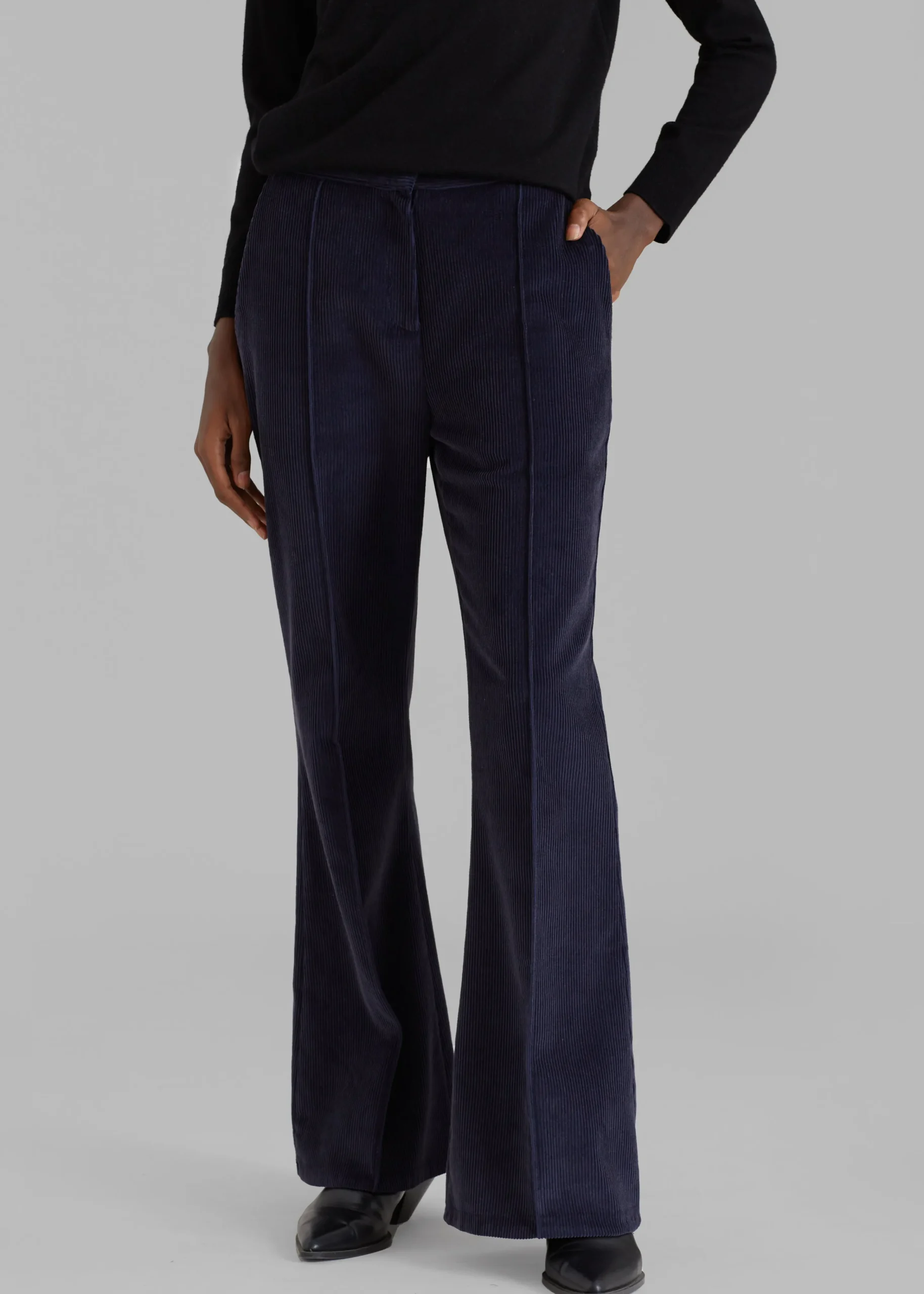 The Frankie Shop Lydian Corduroy Flare Pants Navy