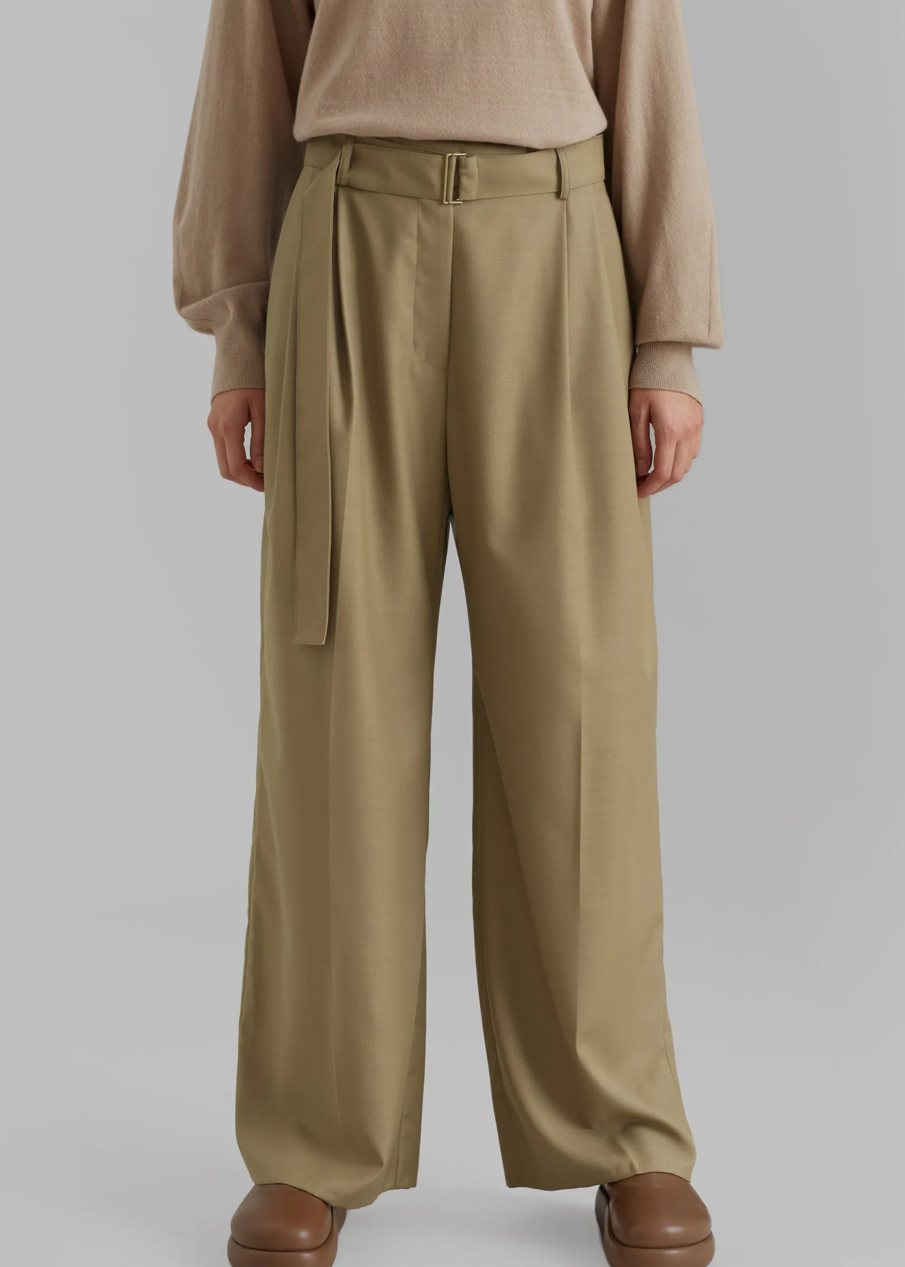 The Frankie Shop Lyxe Belted Pants Taupe Hot
