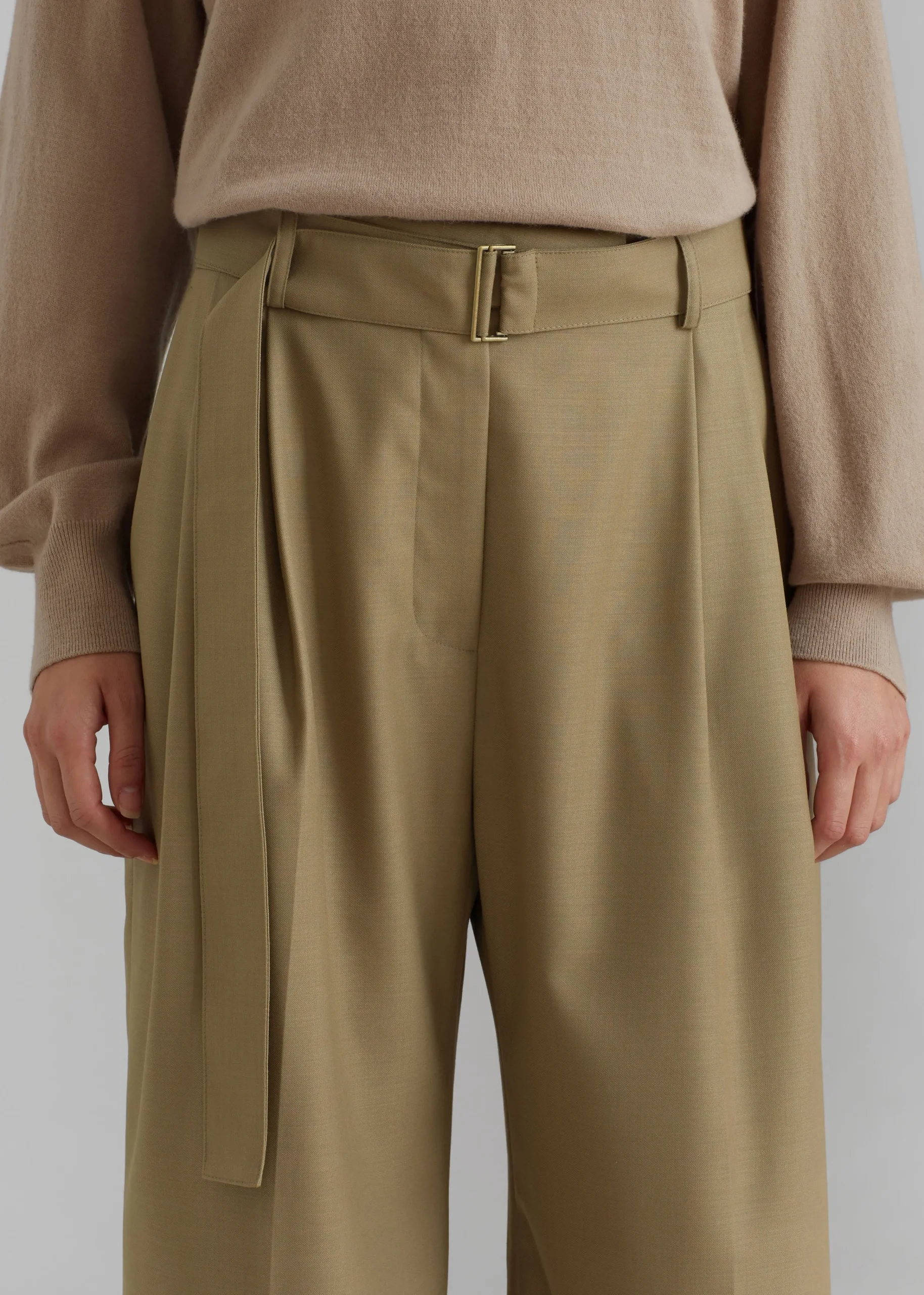 The Frankie Shop Lyxe Belted Pants Taupe Hot
