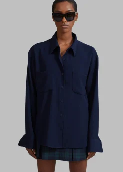 The Frankie Shop Macie Pocket Shirt Navy Outlet
