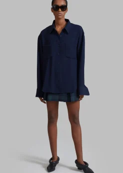 The Frankie Shop Macie Pocket Shirt Navy Outlet