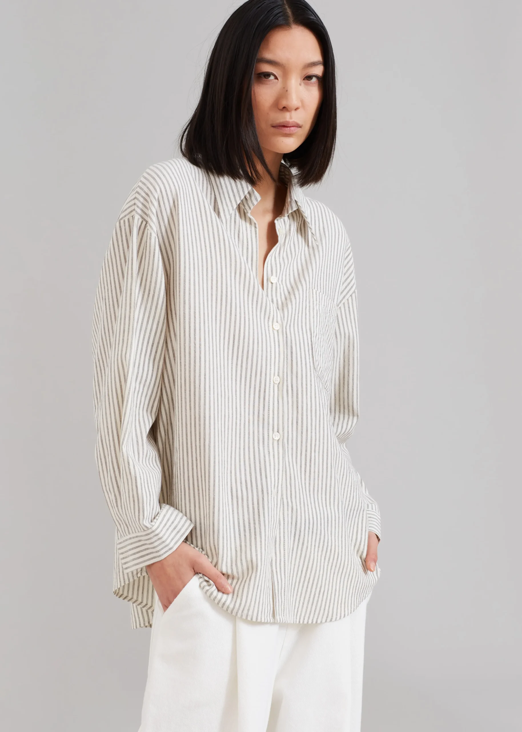 The Frankie Shop Madelen Shirt Charcoal Stripe