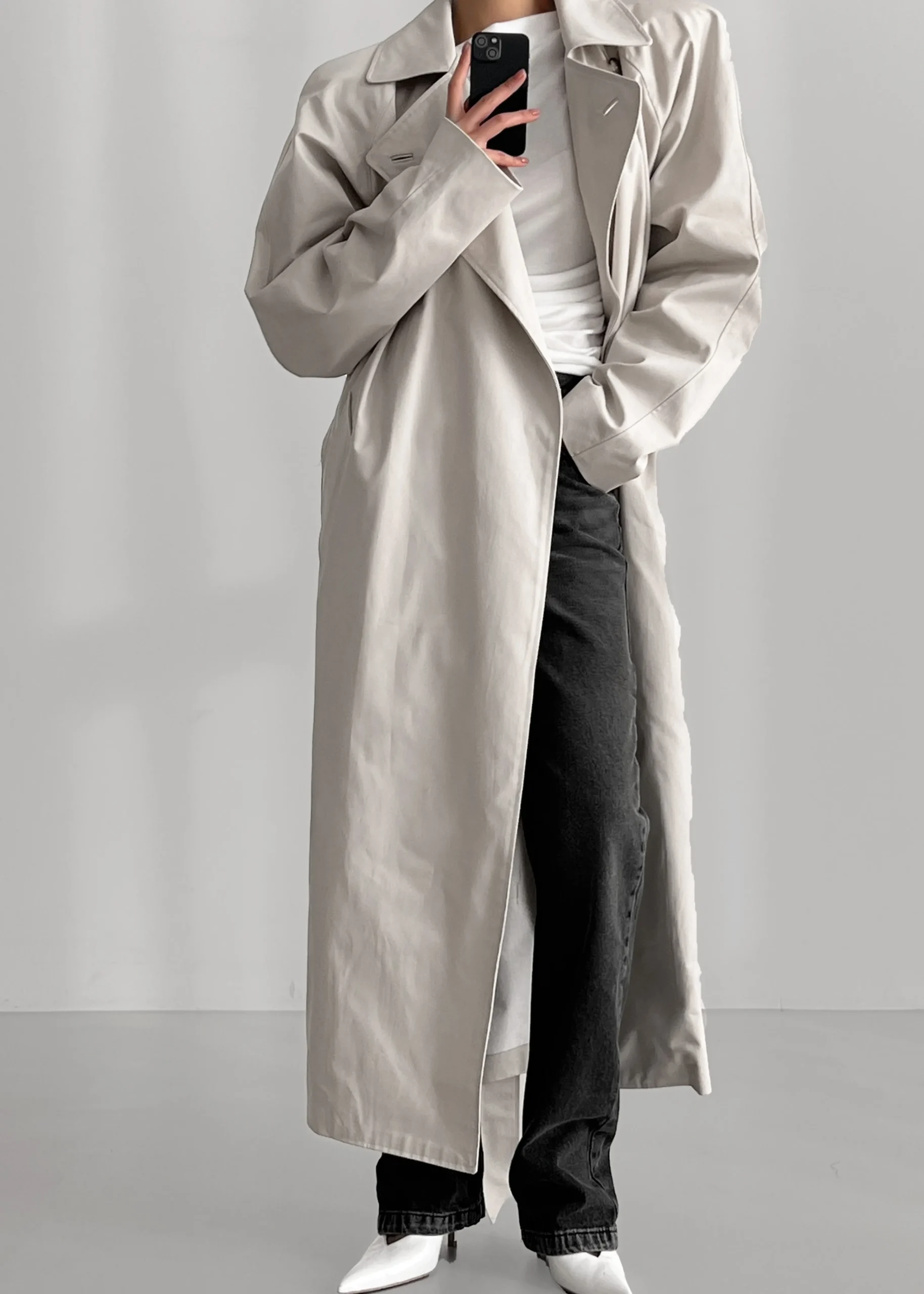The Frankie Shop Marisol Box Shoulder Trench Bone Sale