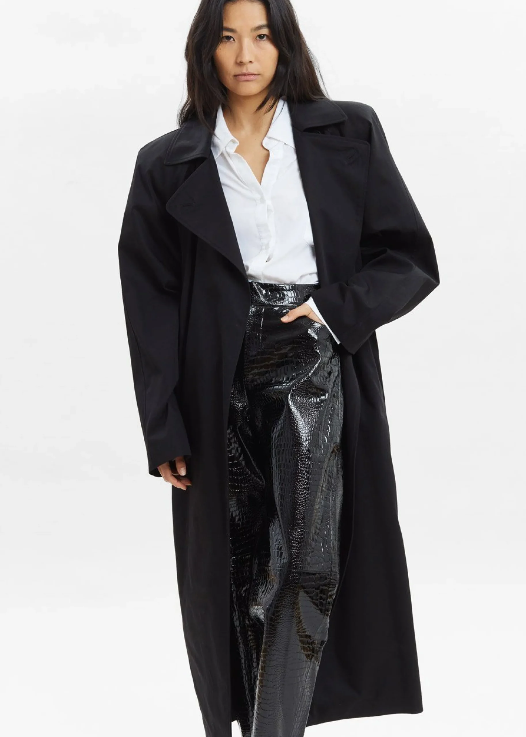 The Frankie Shop Marisol Box Shoulder Trench Black Outlet