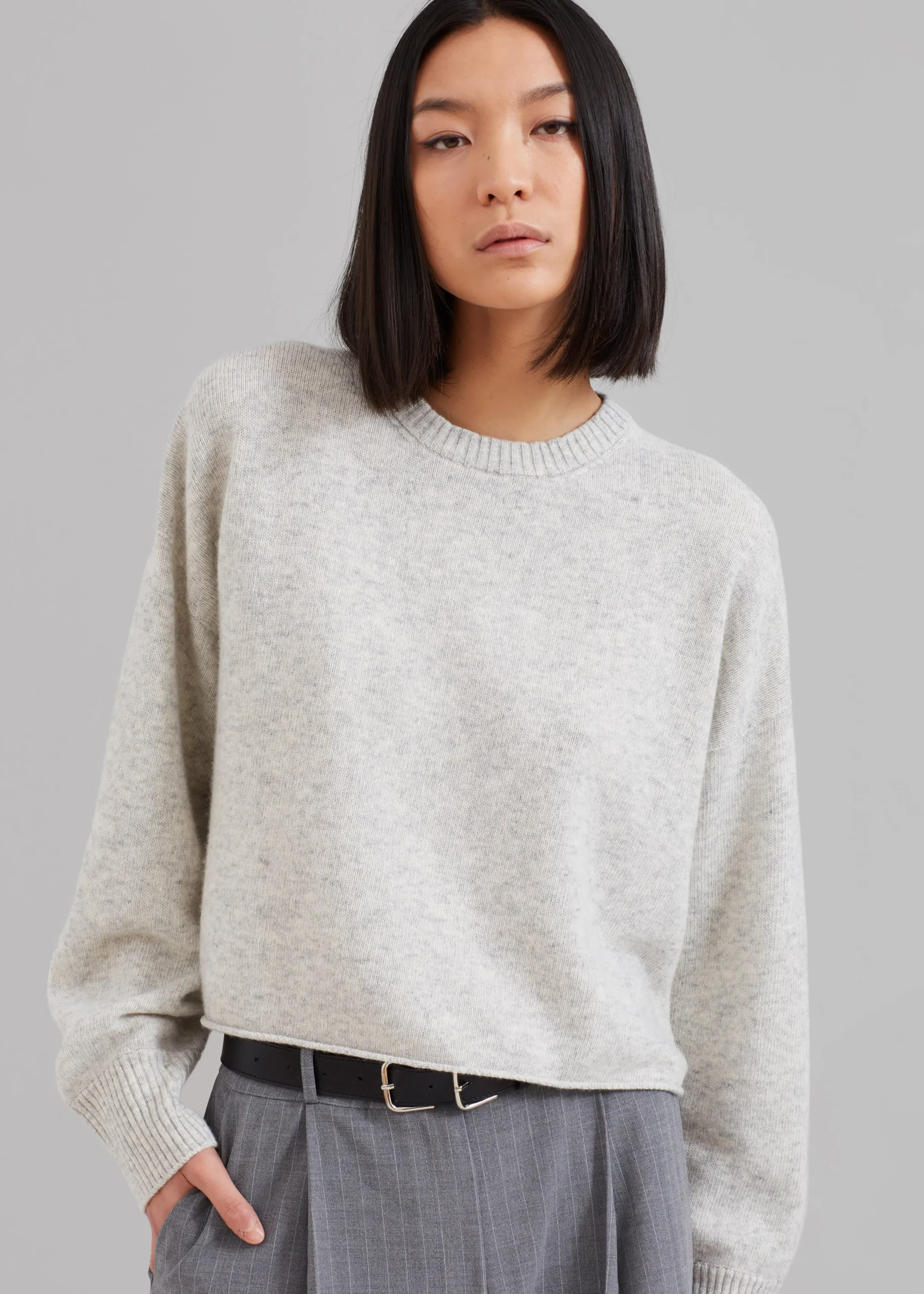 The Frankie Shop Marlan Rolled Edge Sweater Grey Sale