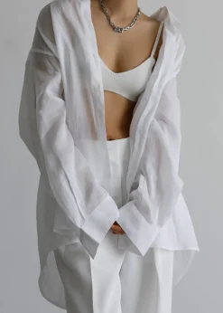 The Frankie Shop Marlow Oversized Linen Shirt White Outlet