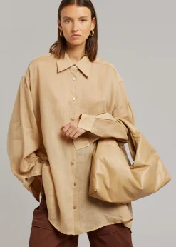 The Frankie Shop Marlow Oversized Linen Shirt Camel Discount