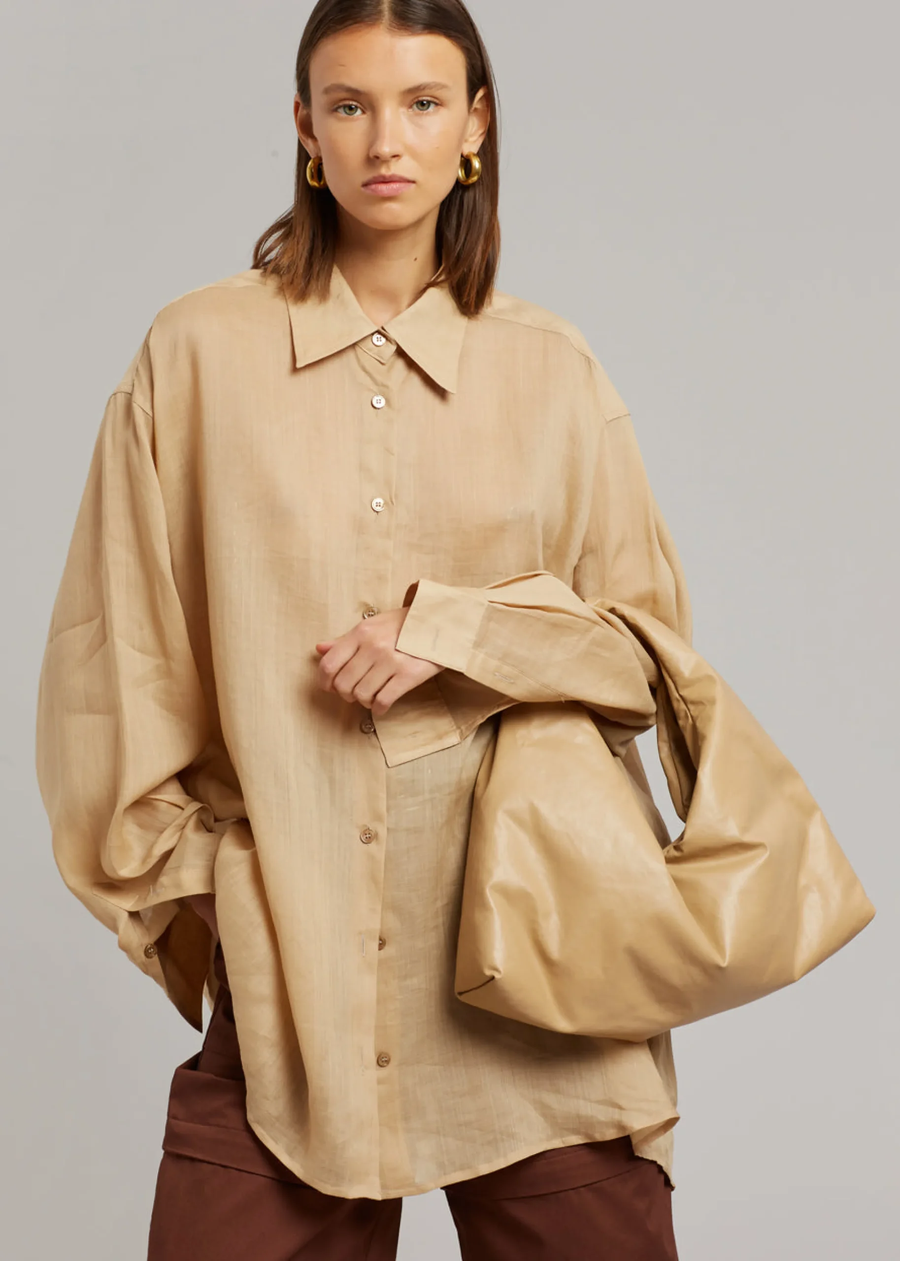The Frankie Shop Marlow Oversized Linen Shirt Camel Discount
