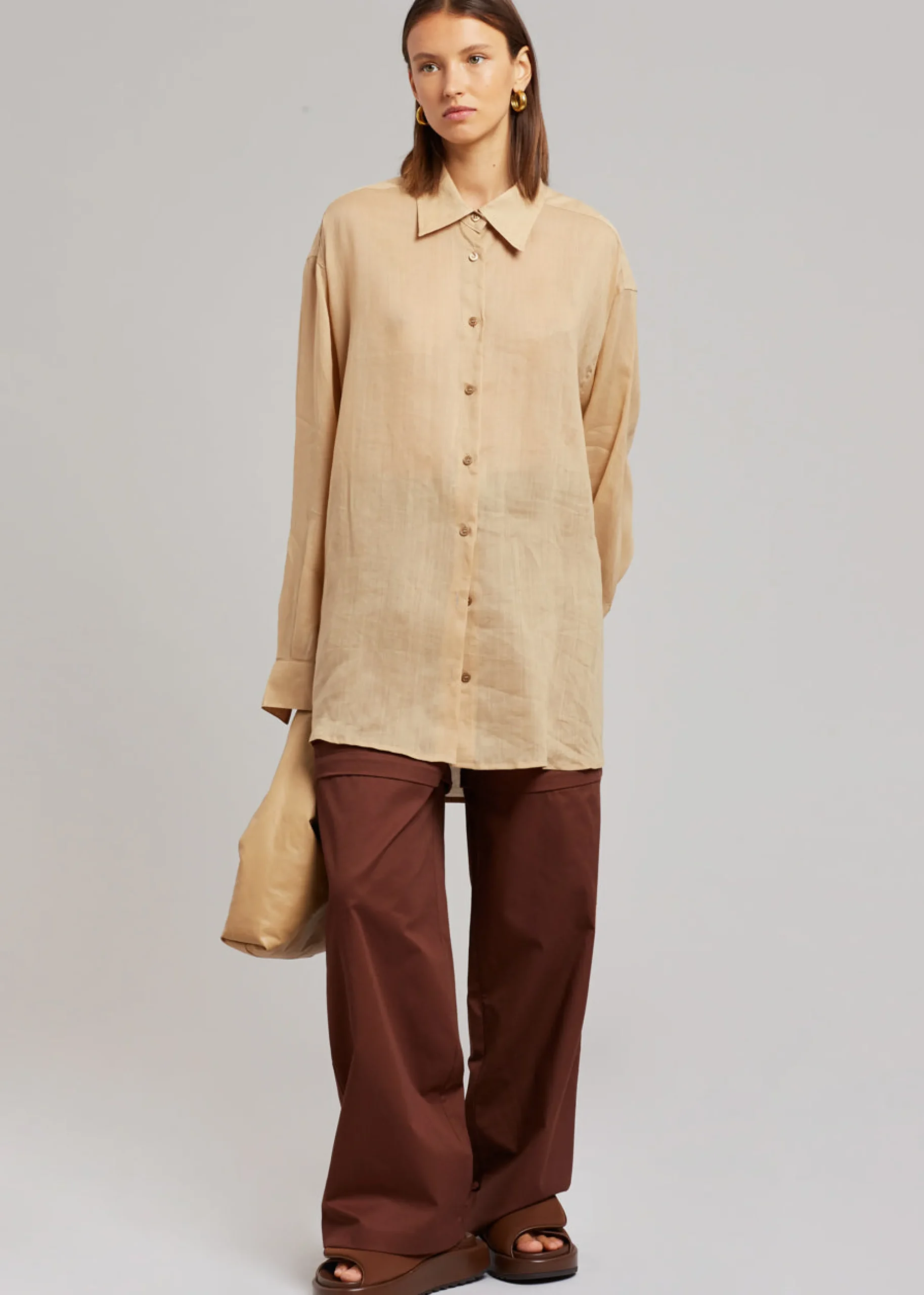 The Frankie Shop Marlow Oversized Linen Shirt Camel Discount