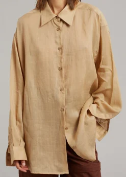 The Frankie Shop Marlow Oversized Linen Shirt Camel Discount