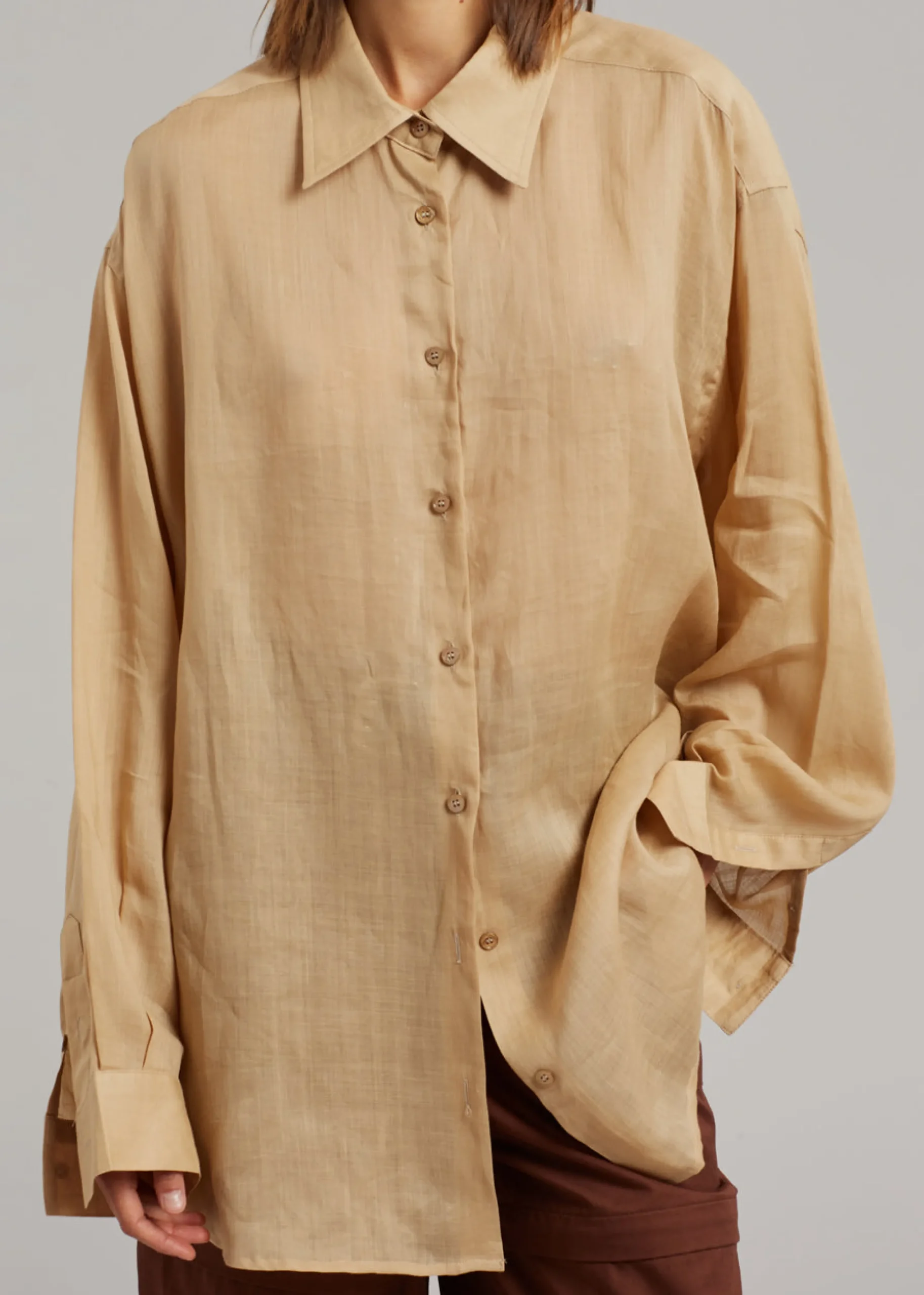 The Frankie Shop Marlow Oversized Linen Shirt Camel Discount