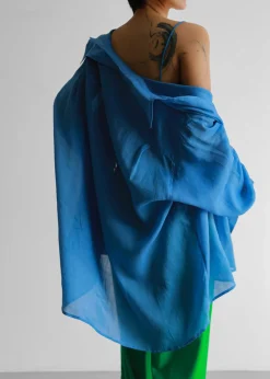 The Frankie Shop Marlow Oversized Linen Shirt Blue