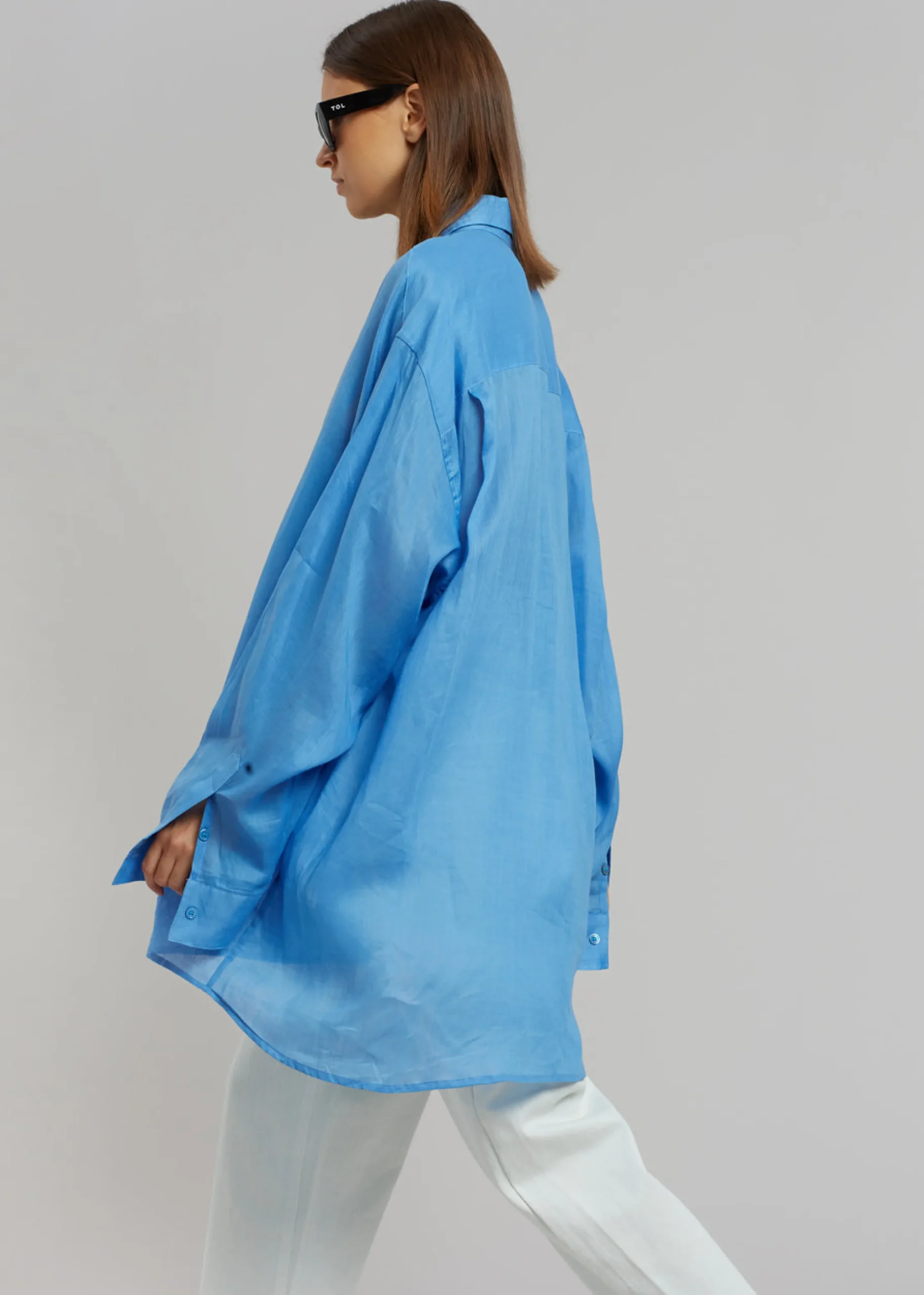 The Frankie Shop Marlow Oversized Linen Shirt Blue