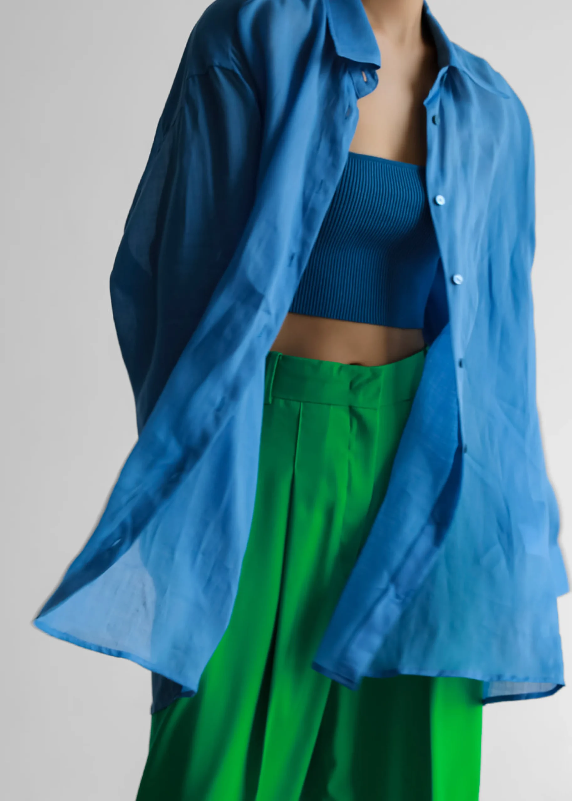 The Frankie Shop Marlow Oversized Linen Shirt Blue