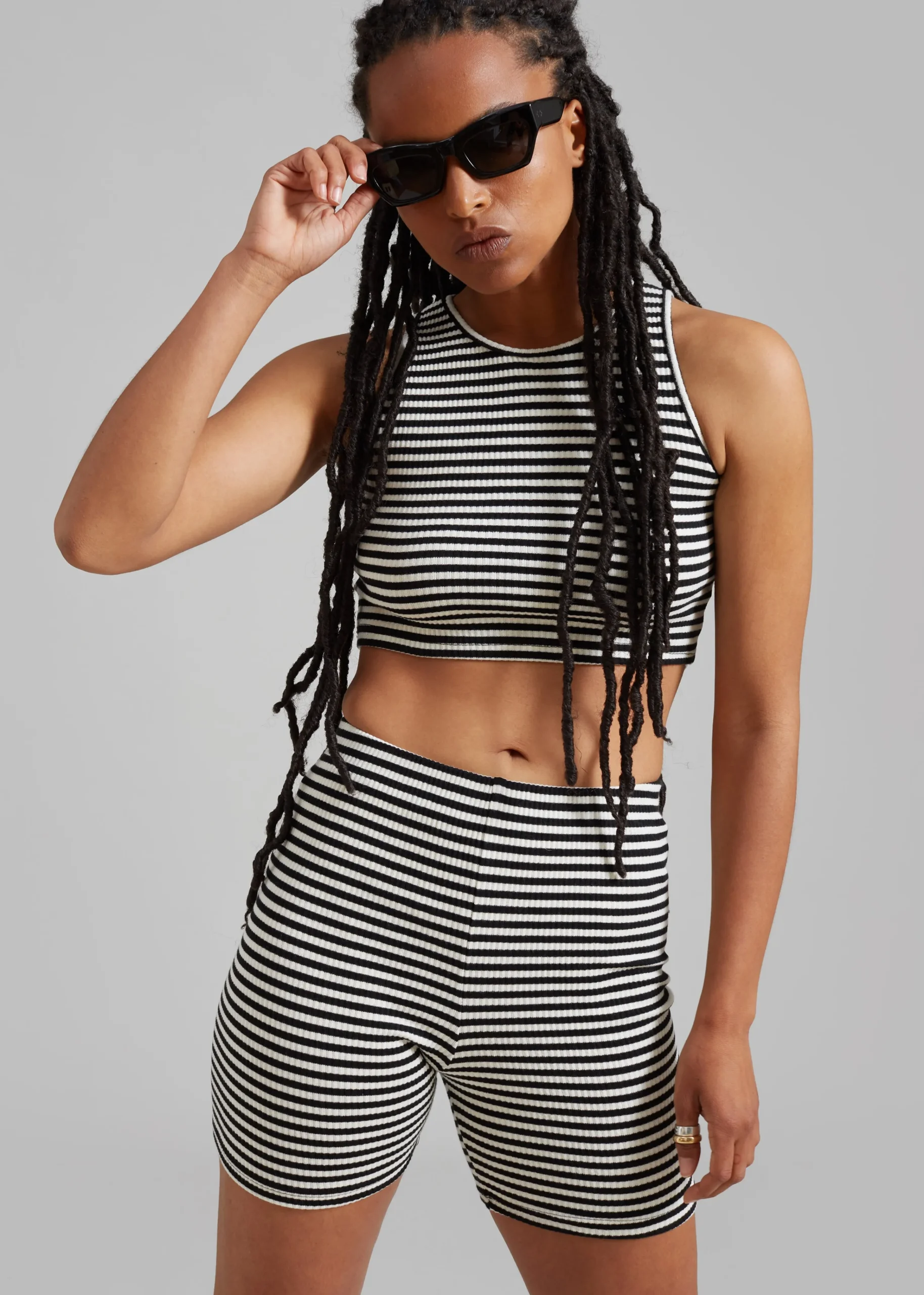 The Frankie Shop Martina Knit Tank Top Black Stripe Hot
