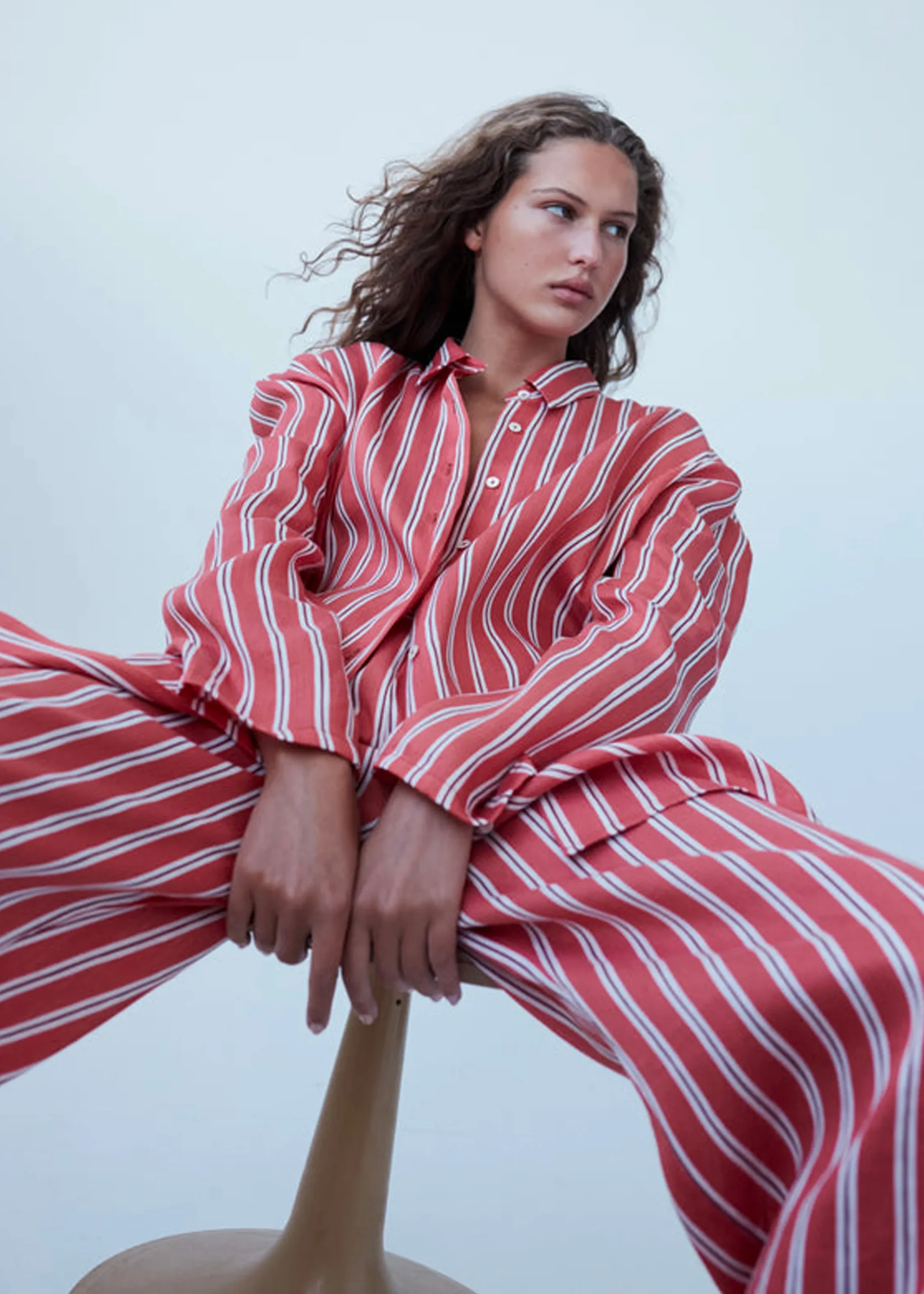 The Frankie Shop Matin Isola Stripe Shirt Red Stripe Hot