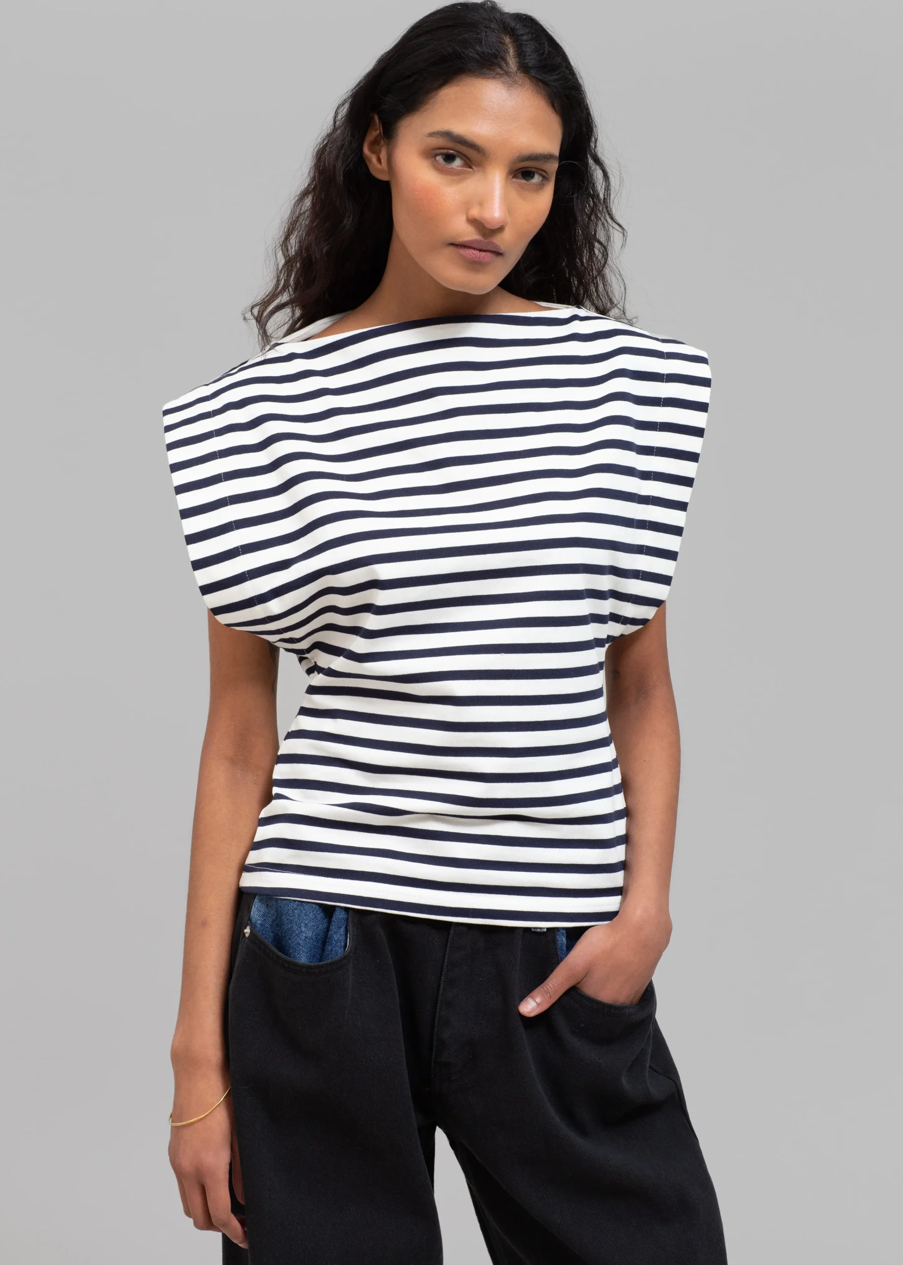 The Frankie Shop Matteau Boat Neck Tee Navy/White Sale