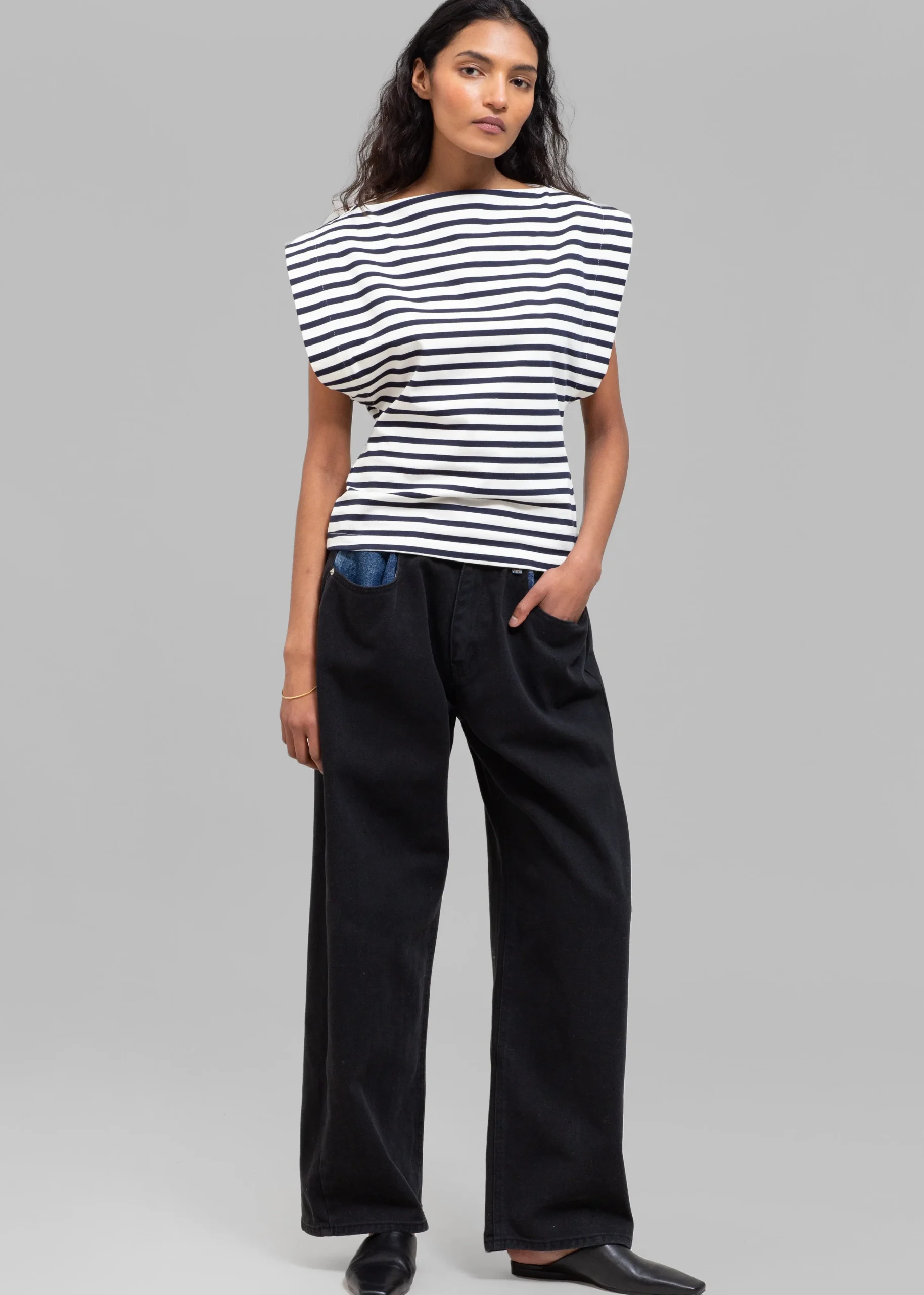 The Frankie Shop Matteau Boat Neck Tee Navy/White Sale